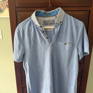 Ted Baker Men’s Polo Shirt – Blue with Fine White Weave & Dotted Collar – Size 3